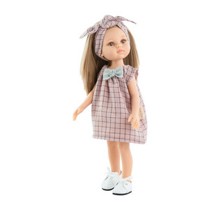 Кукла Пилар в клетчатом платье с повязкой для волос, 32 см