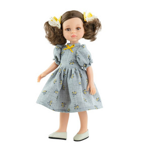 Кукла Фаби в сером платье с двумя бантами, 32 см